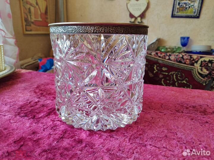Ваза конфетница СССР хрусталь мельхиор