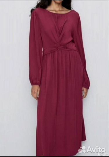 Платье Zara длинное 42 в стиле 70 х бордовое