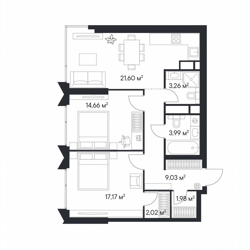 2-к. квартира, 73,7 м², 20/28 эт.