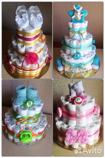 Торты из памперсов. Подарки новорожденным