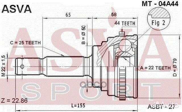 ШРУС наружный 22x50x25 MT04A44 asva