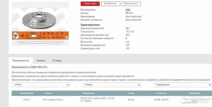 Тормозные диски toyota MR 2 кабрио 1,8 16 v задние