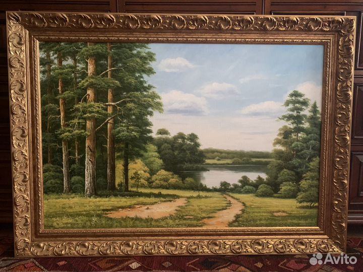Картина большая в багете, масло, холст