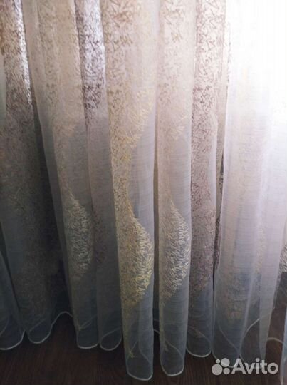 Тюль Turkey Вуаль лёгкая 3 /8 метров золот.вышив