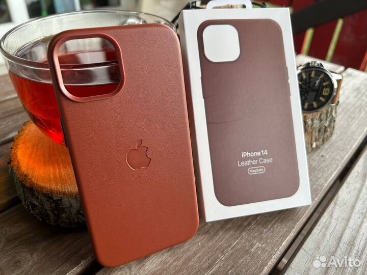 Чехол iPhone 14 Кожа Коричневый