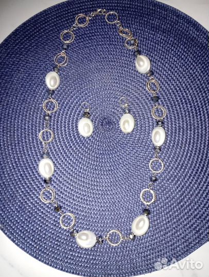 Комплект колье+серьги-серебро с барочным жемчугом