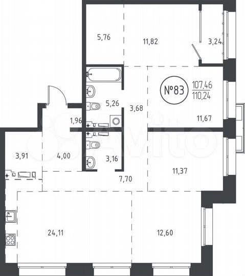 4-к. квартира, 109,7 м², 15/19 эт.