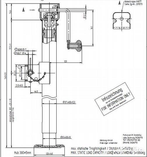 Стойка домкратная для прицепа. 1300кг