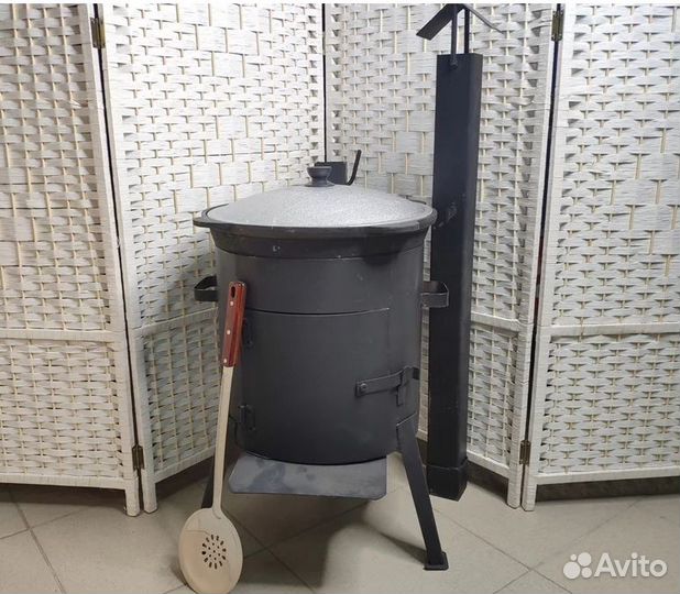 Комплект печь с дымоходом, дверцей+казан 8л,10л,12