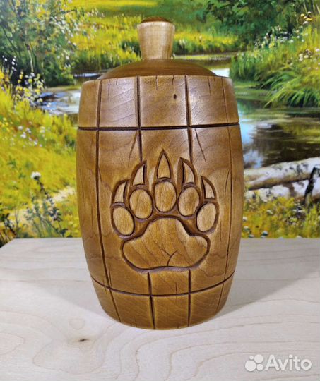 Бочонок деревянный, резной с оберегом