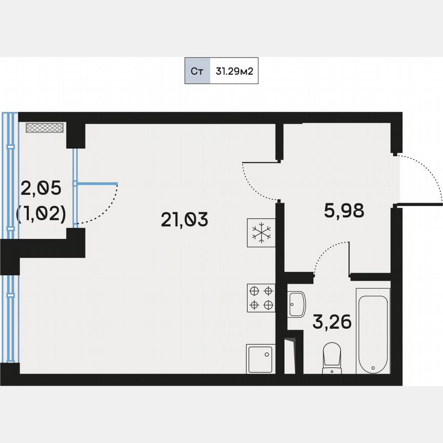 Квартира-студия, 31,6 м², 3/9 эт.