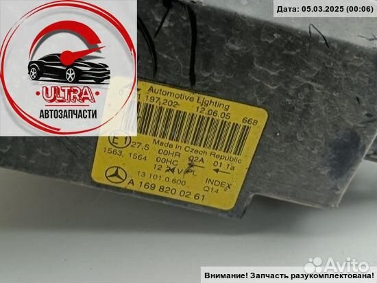 Фара правая б/у Mercedes W169 (A) 1698200261