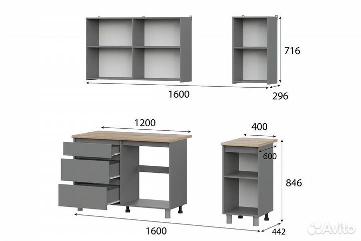 Кухонный гарнитур 1,6 м графит