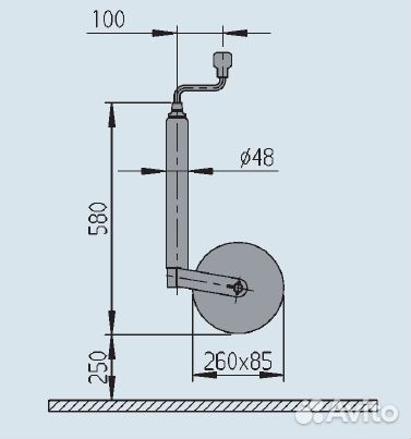 Опорное колесо для прицепа D48, 200 кг, L580(+2