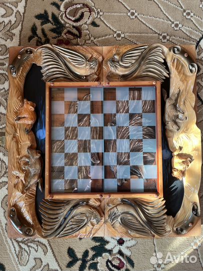 Шахматы нарды шашки 3 в 1 ручной работы