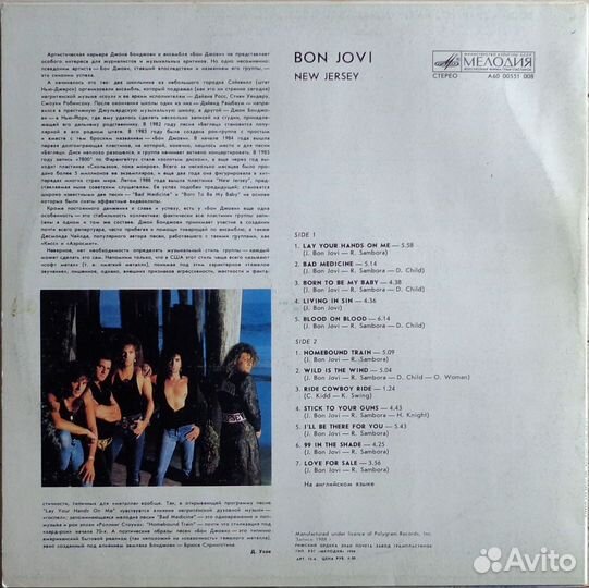 Виниловая пластинка Bon Jovi - New Jersey