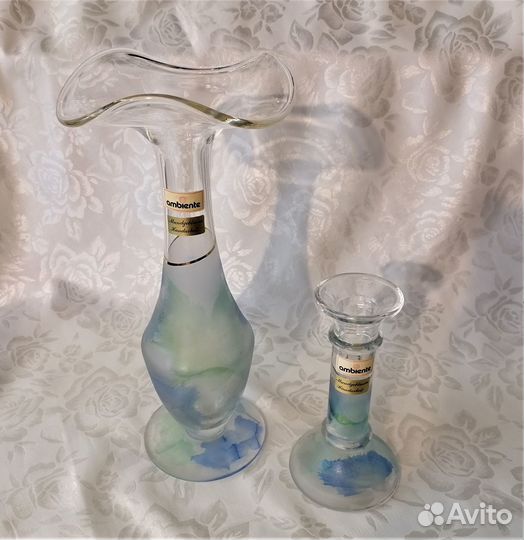 Ваза и подсвечник цветное стекло, Германия