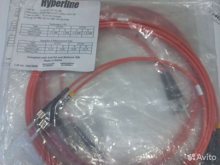 Hyperline Патч-корд (шнур) MM 62.5/125, ST-ST,2 м