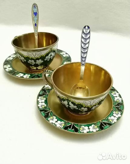 Кофейная пара. Серебро 916 пр. Эмаль, позолота