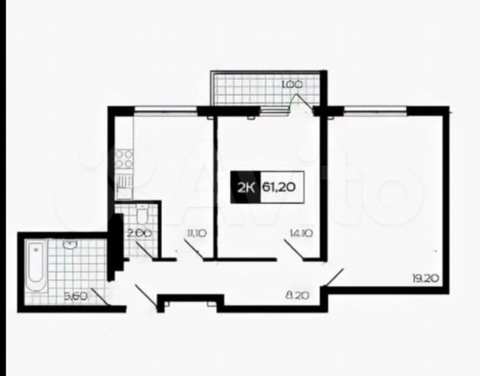 2-к. квартира, 60 м², 8/16 эт.