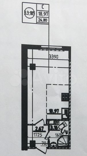 Квартира-студия, 24,8 м², 12/15 эт.