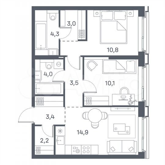 2-к. квартира, 56,2 м², 27/29 эт.