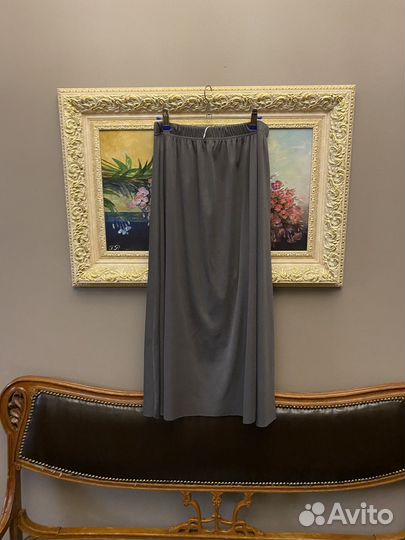 Серая юбка миди 44-46 талия на резинке