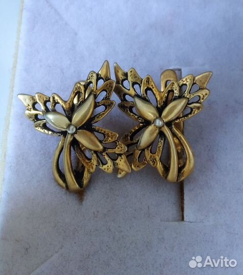 Серьги Кленовый лист модель СССР серебро золото