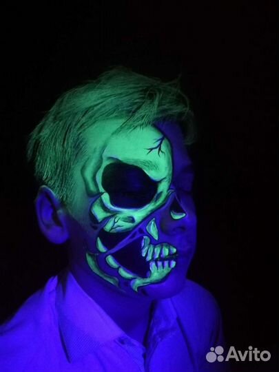 Неоновый аквагрим, неоновые косы, хеллоуин
