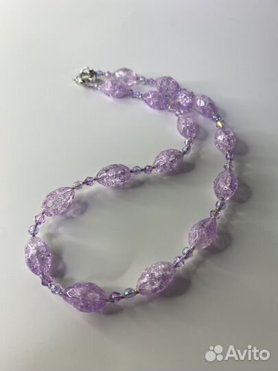 Сиреневые бусы кракле стекло огранка 45 см