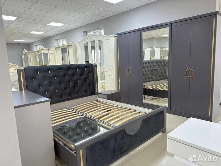 Спальный гарнитур Бодрум серый с 6-и дв. шкафом