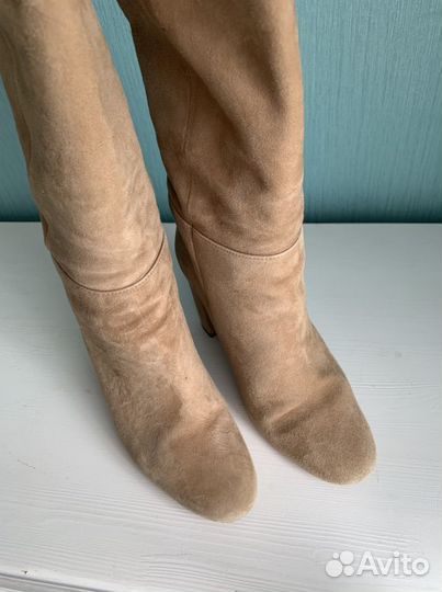 Сапоги бежевые из натуральной замши mango,37