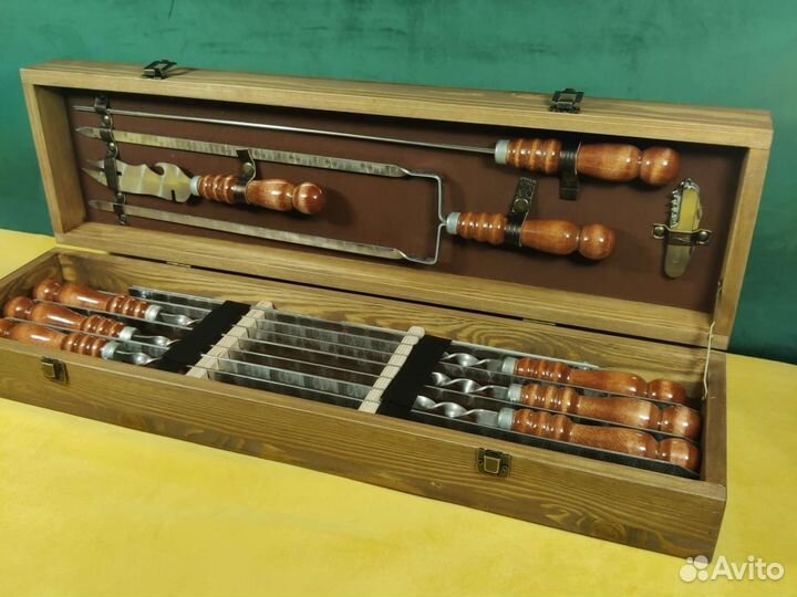 Шампура из нержавейки в дер.чемодане