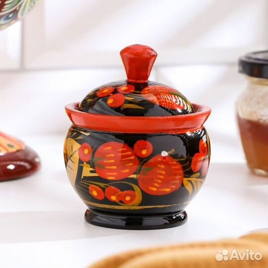 Солонка «Ягодка», с крышкой, 8,56 см, хохлома