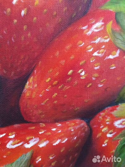 Картина маслом на холсте ягода клубника 25х30