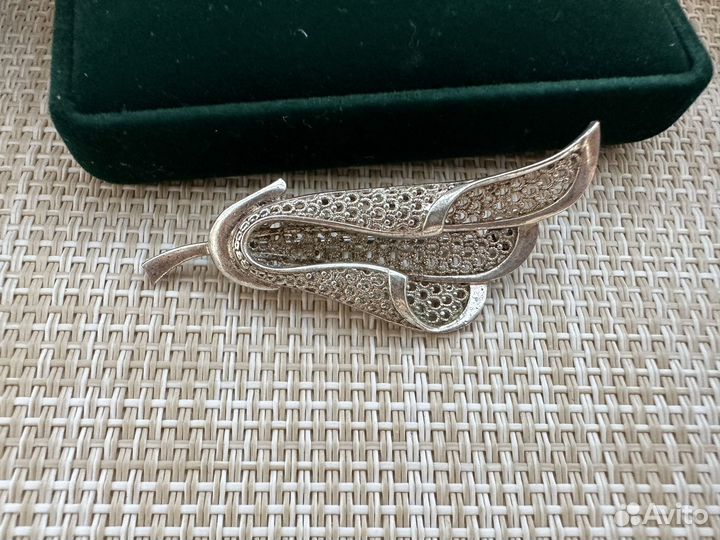 Брошь листок капельное серебро 925 винтаж