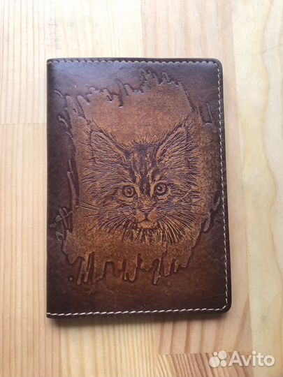Обложка на паспорт кожа новая котёнок