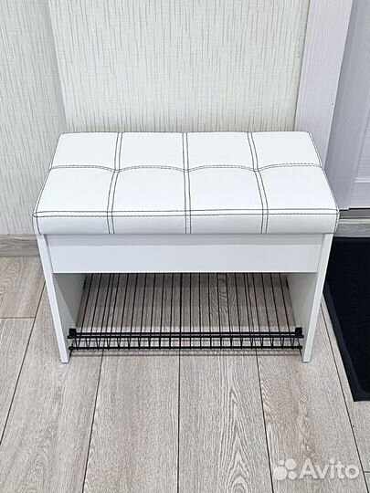 Пуфик в прихожую с ящиком, белый/черный