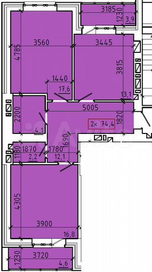 2-к. квартира, 74,4 м², 9/9 эт.