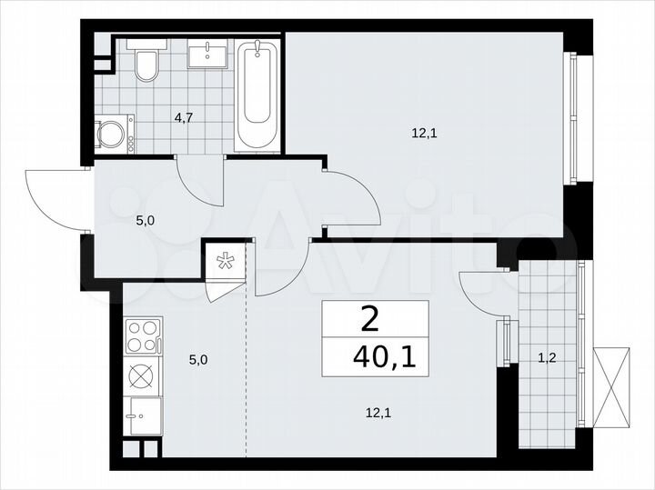 2-к. квартира, 40,1 м², 3/13 эт.