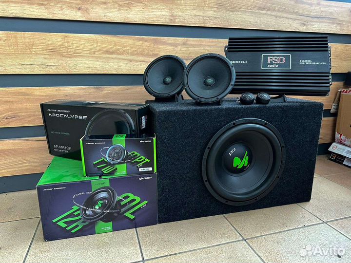 Комплект автозвука, динамики сабвуфер усилитель