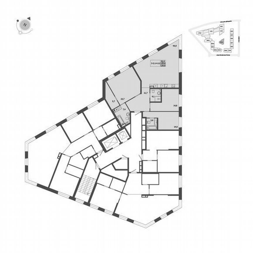 3-к. квартира, 129,8 м², 4/9 эт.