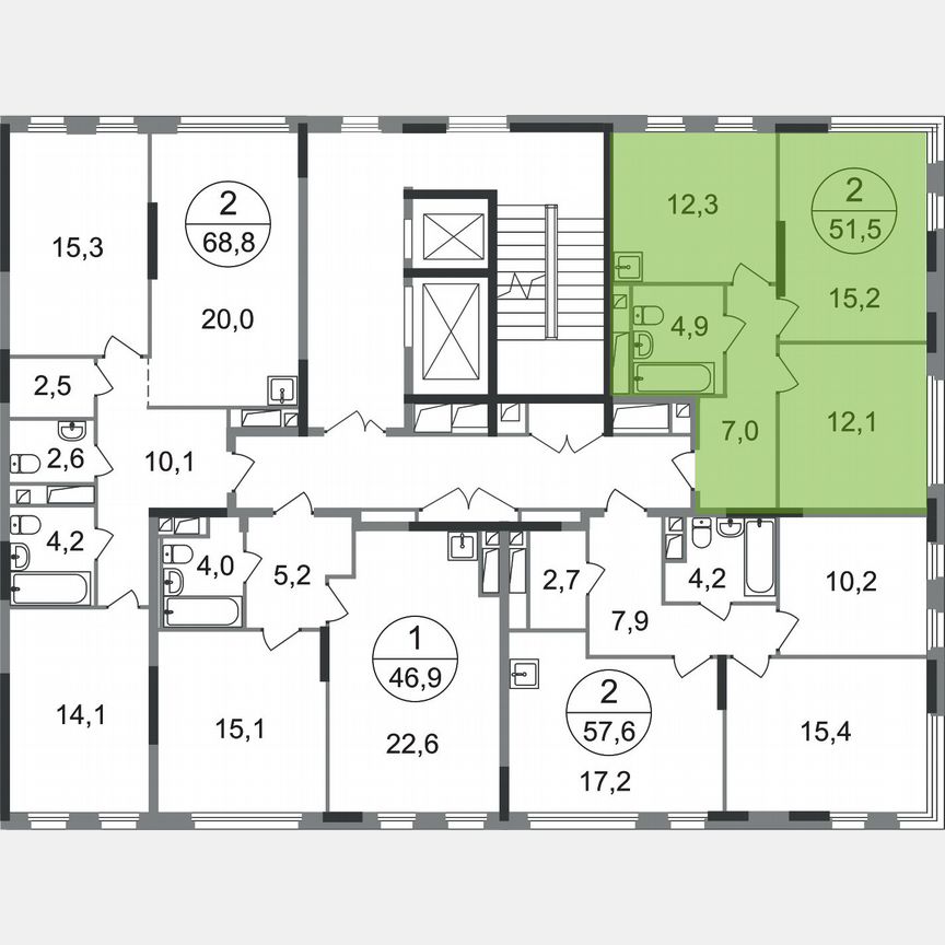 2-к. квартира, 51,5 м², 10/17 эт.