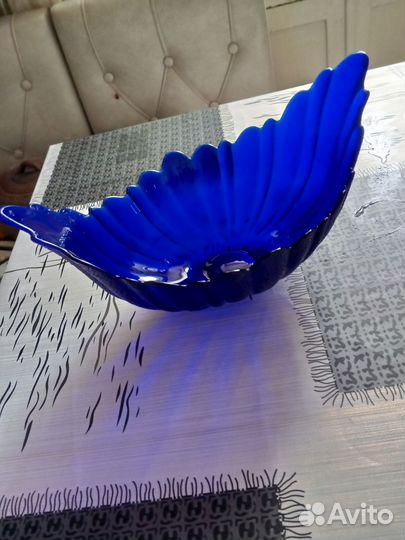 Ваза Ладья кобальт Гусь-Хрустальный СССР