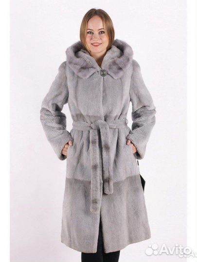 Шуба классика из кролика рекс с капюшоном каляев