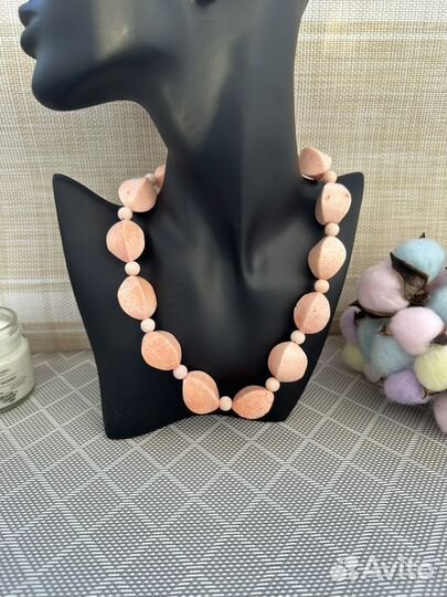 Массивные бусы губчатый коралл кожа ангела винтаж