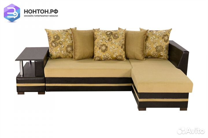 Диван угловой Лорд темно-коричневый / бежевый