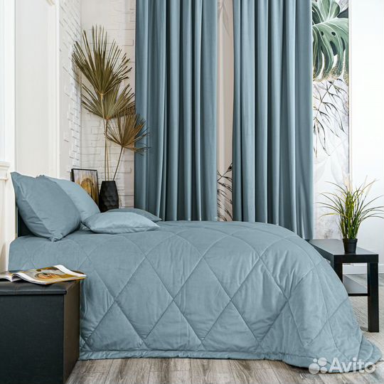 Покрывало Беллиссимо серо-голубой новое бархат