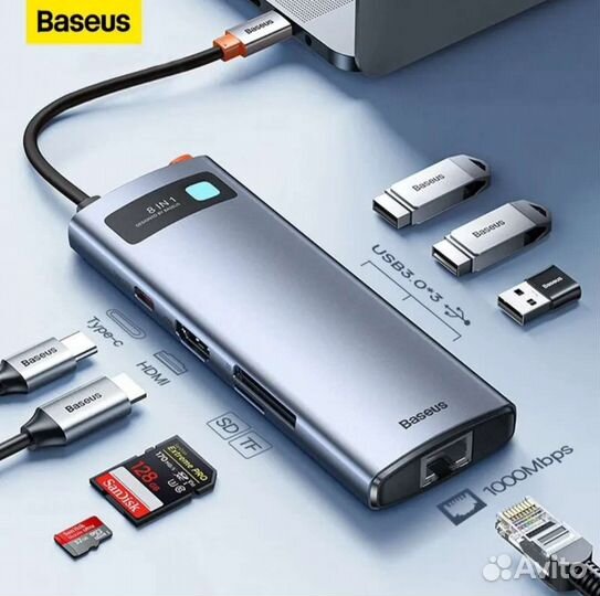 Baseus 8 in 1 HDMi 4k 60Hz USB-C HUB (новый)