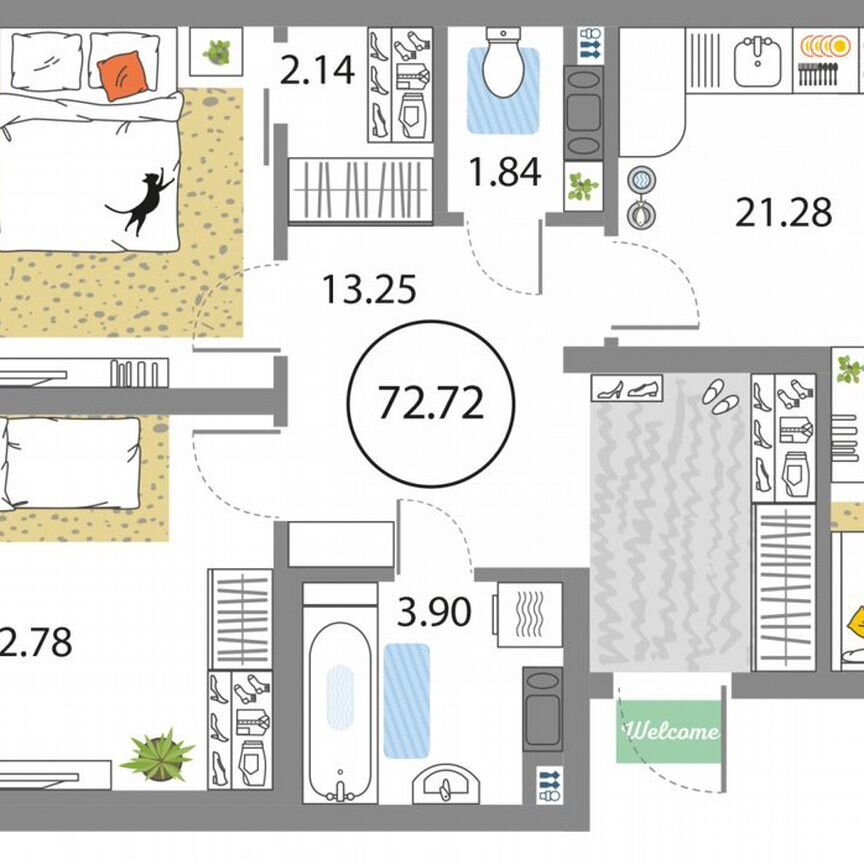 2-к. квартира, 72,7 м², 4/12 эт.